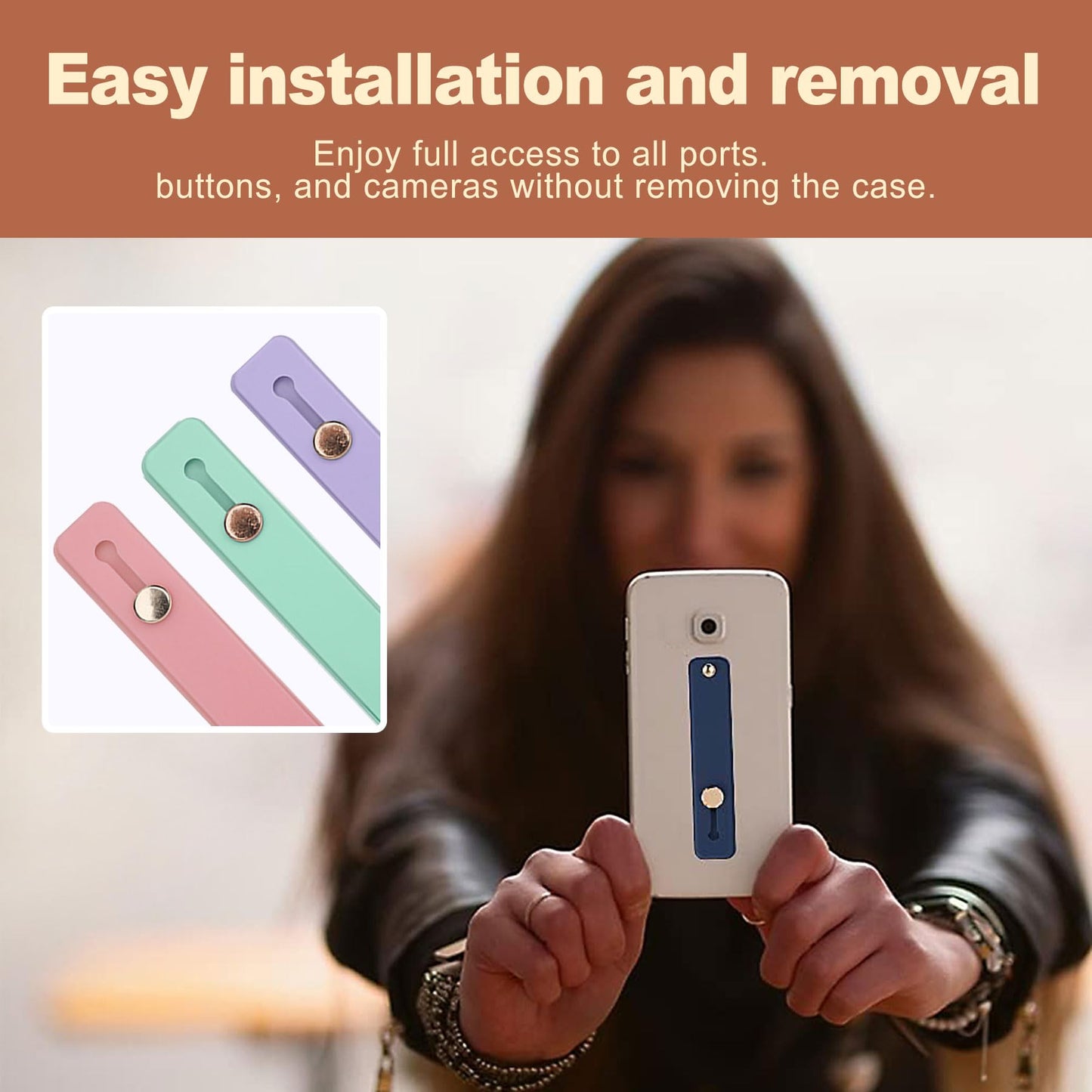 QivaZira 12 Pack Phone Finger Strap Silicone Grip Loop Holder for Universal Cell Phone Case Adhesive Back Loop for One Hand Operation Mobile Phone