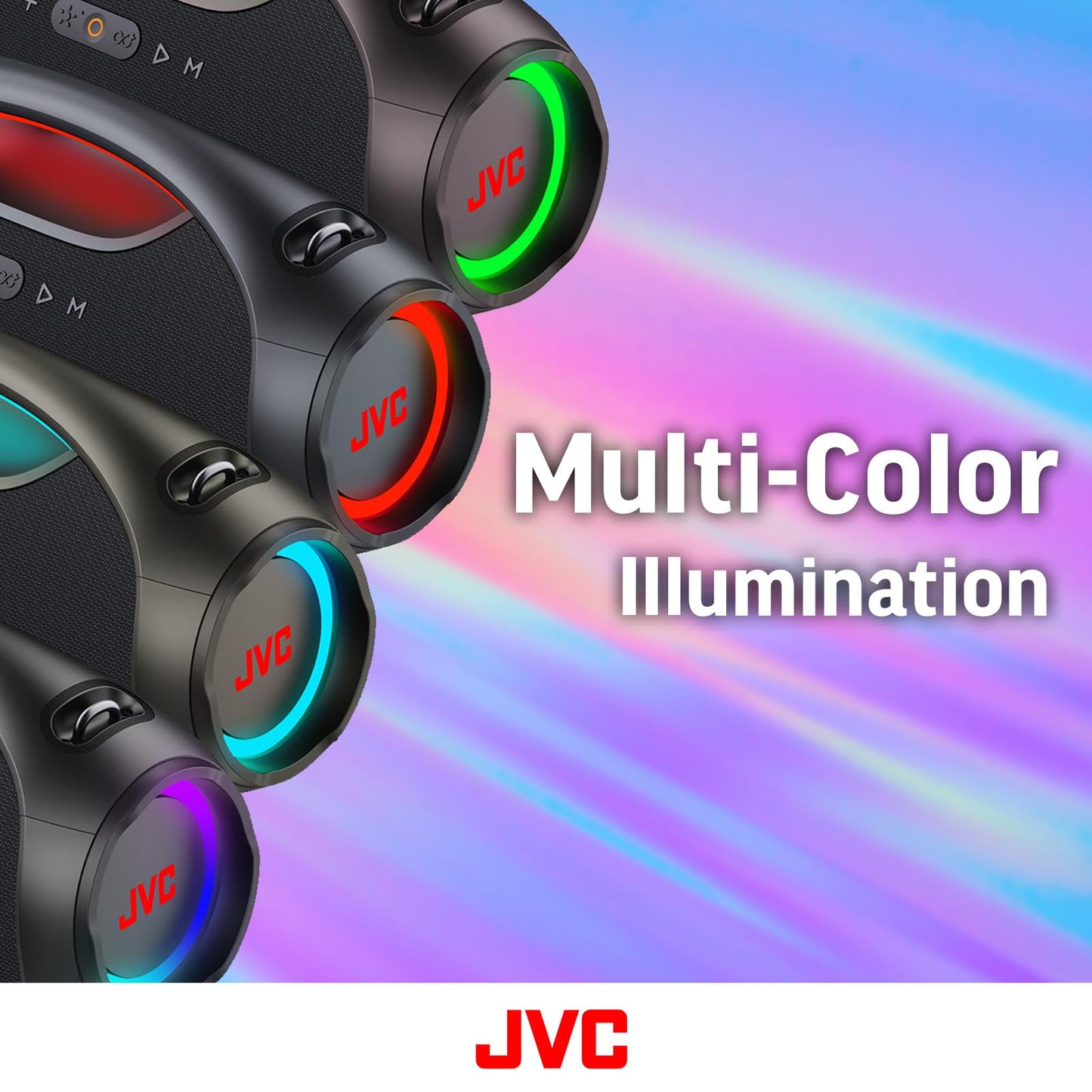 JVC Portable Wireless Bluetooth Speaker - 120W with Dual Woofer Deep Bass, RGB Lighting, Indoor/Outdoor Boombox, Bluetooth 5.3, IPX6 Water Resistant