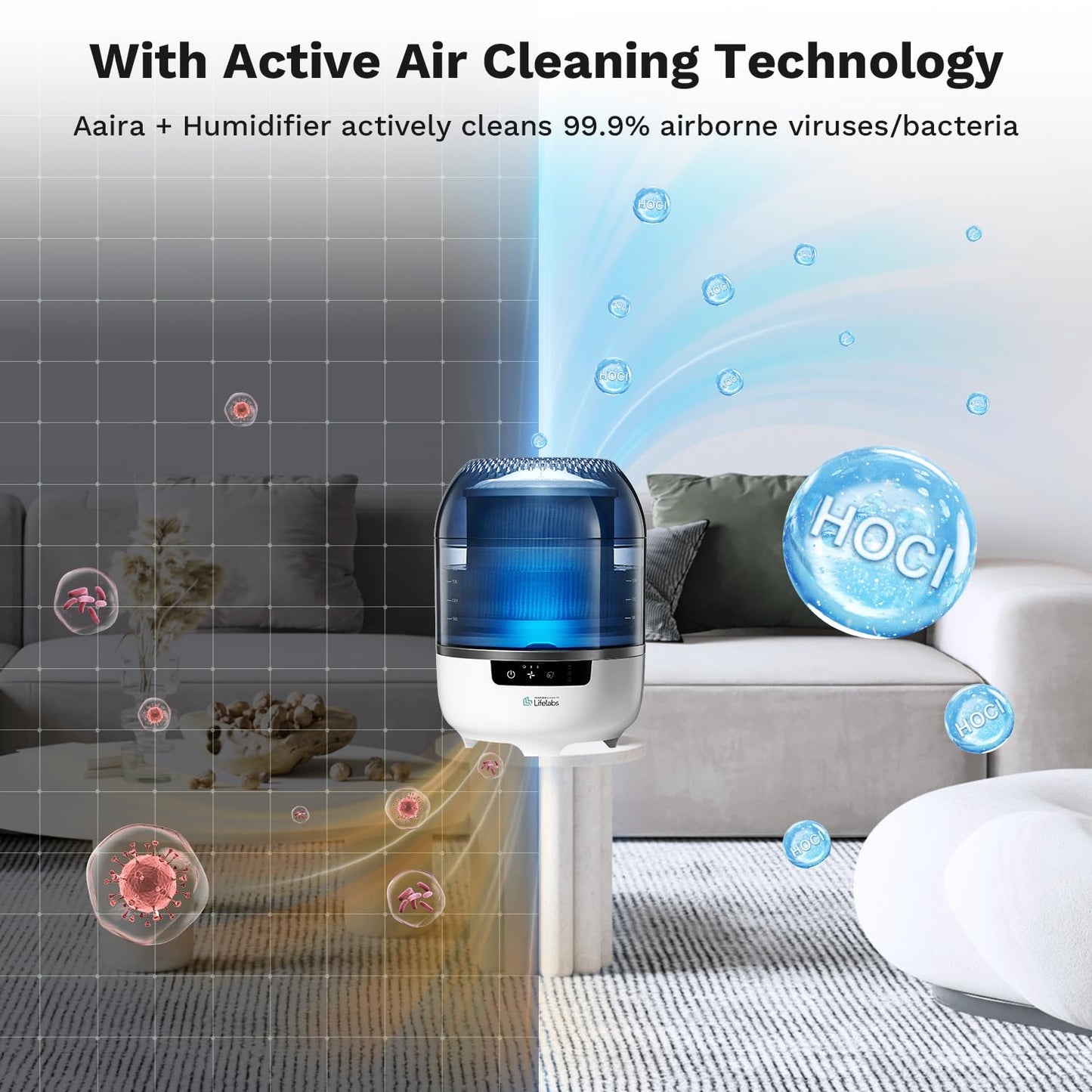 Air Purifier for Bedroom, Air Purifier and Humidifier Combo, HOCL Generator Disinfection, Mold Remover, Smoke Pet Odor Eliminator Air Purifier,