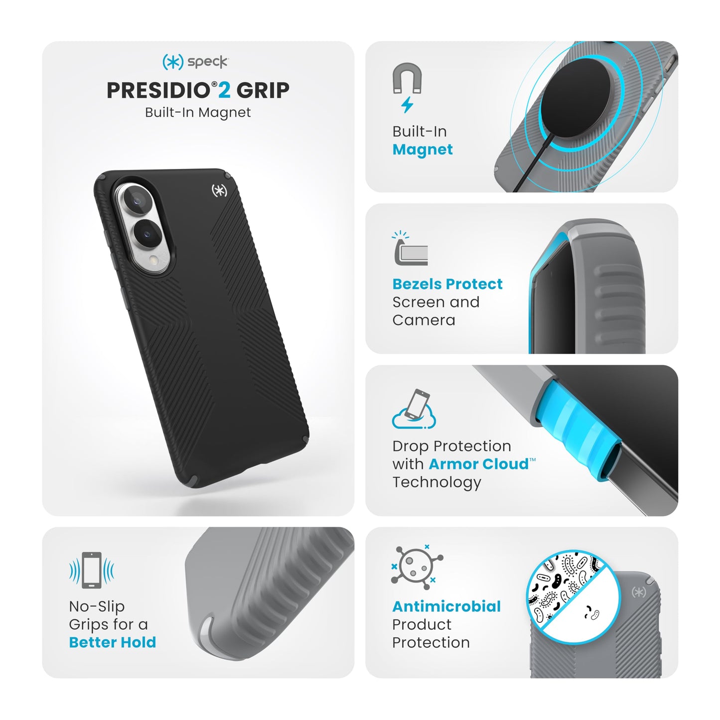 Speck Samsung Galaxy S25 Edge Case - Magnet Case, 13-Foot Drop Protection, No-Slip Grips - Magsafe - Raised Bezel and Enhanced Buttons - Presidio 2