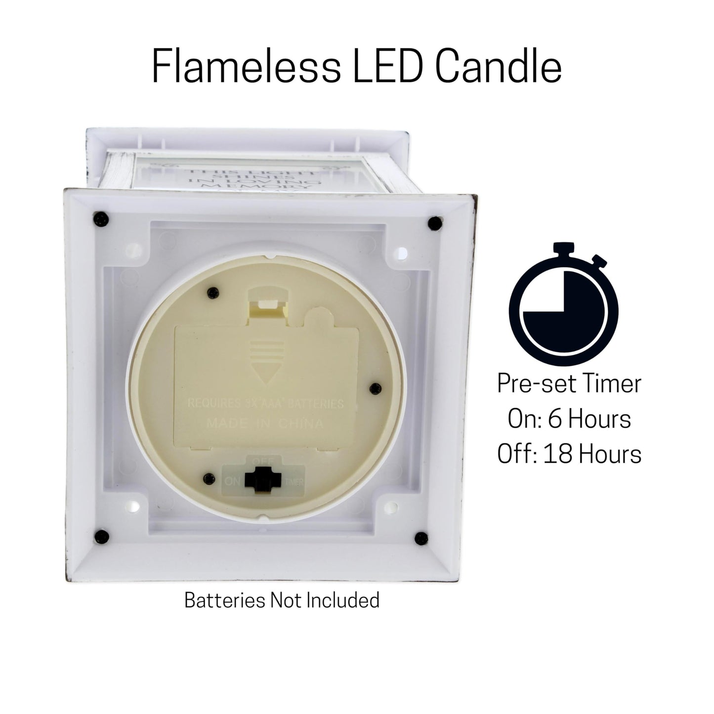 Distressed White Memorial Lantern with Flameless Candle (Always in Our Hearts)