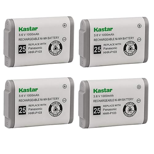Kastar 4-Pack Cordless Phone Battery Replacement for Panasonic HHR-P103 KX-TG2352 KX-TG2382 KX-TG2383 KX-TG2720 KX-TGA273, Radio Shack 23-906 23-966