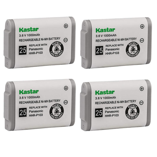 Kastar 4-Pack Cordless Phone Battery Replacement for Panasonic HHR-P103 KX-TG2352 KX-TG2382 KX-TG2383 KX-TG2720 KX-TGA273, Radio Shack 23-906 23-966