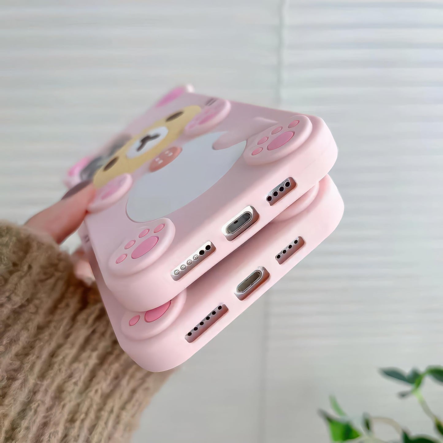 IAIYOXI 3D Cute Cartoon Bear Phone Case for iPhone 14 - Fashionable and Stylish - Funny Pink Bear Design - Soft TPU Protective Case - Kawaii Silicone