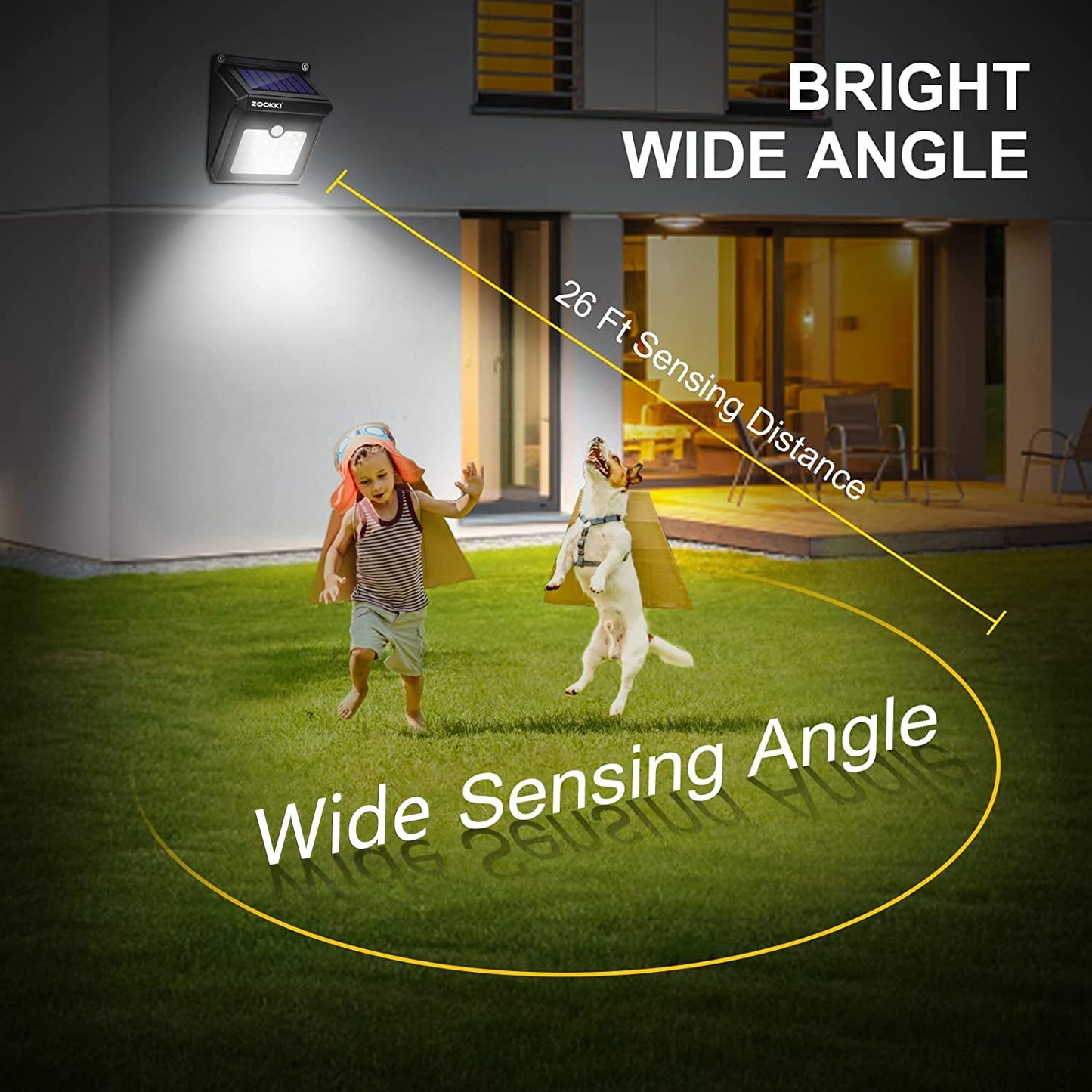 ZOOKKI Solar Outdoor Lights -120° Illumination Solar Motion Sensor Lights Outdoor - IP65 Waterproof Wireless Security Outdoor Solar Powered Lights