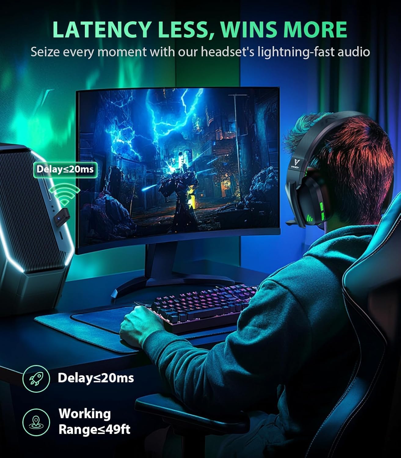Vakedy HW11 Wireless Gaming Headset for PS5,PS4,PS4 Pro, Switch,Mac,Bluetooth 5.3 Gaming Headphones with Noise Canceling Mic,Gamer Headphones