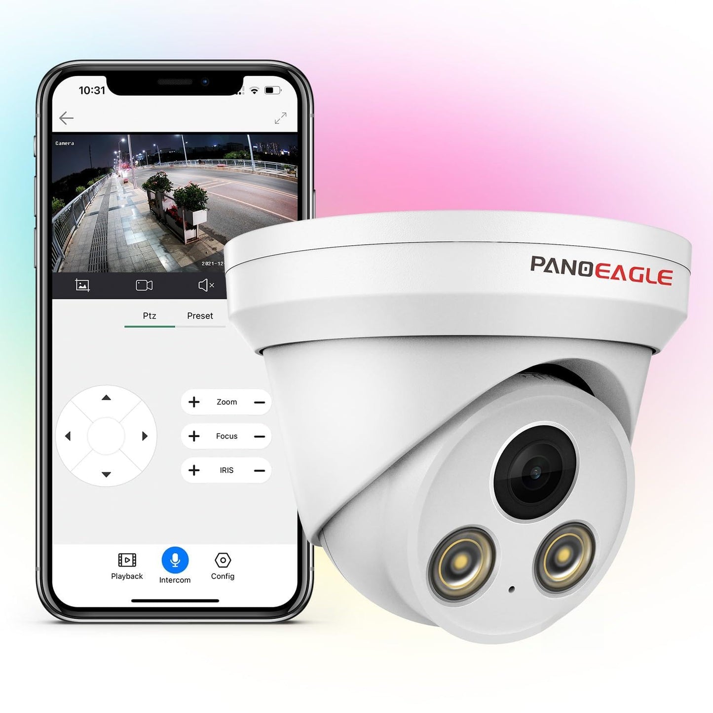 PANOEAGLE 8MP Security POE Camera, 4K IP Camera Outdoor with Human/Vehicle Detection, 24/7 Full Color Night Vision, Built-in Mic, 2.8mm Fixed F1.0