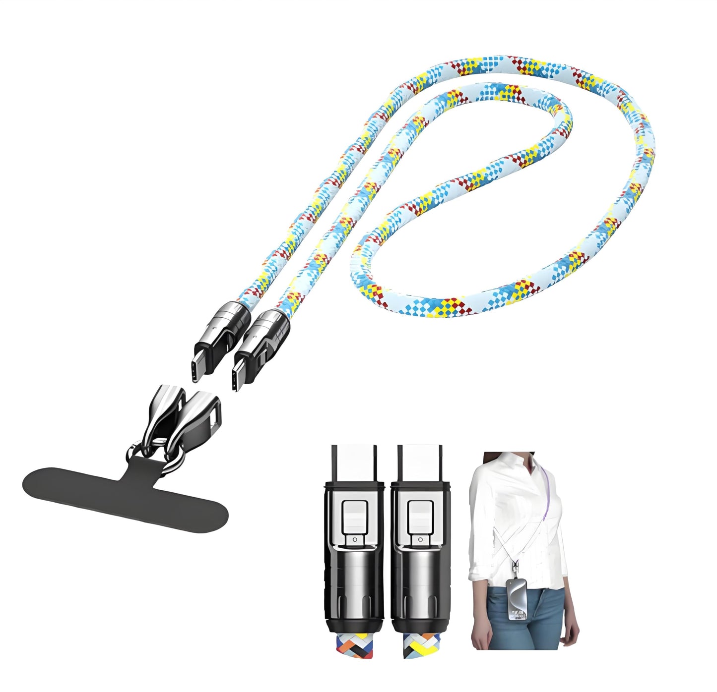 USB C Cable Fast Charging and Phone Lanyard,480Mbps Speed,(4Ft 5A) Braided Cell Phone Lanyard Compatible with Apple iPhone 15,16 iPad,Samsung