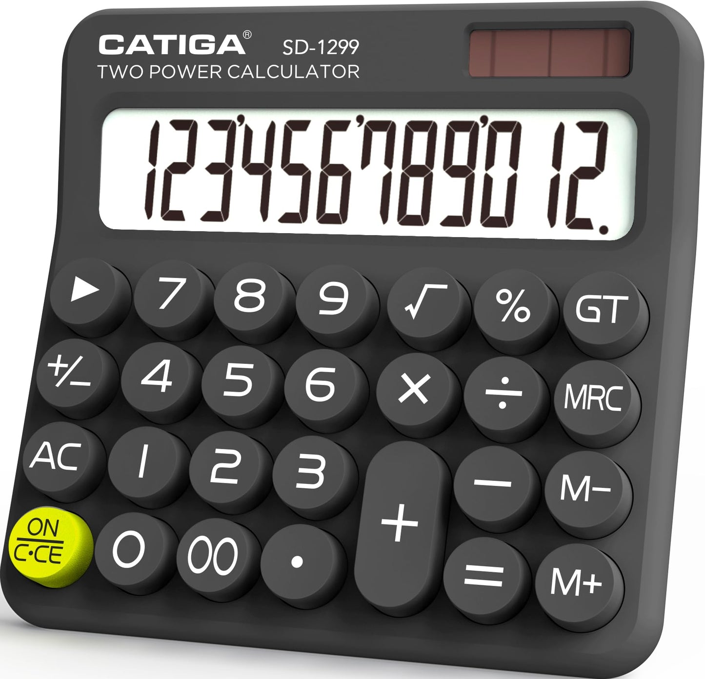 CATIGA Mechanical Switch Calculator with Solar and Battery Dual Power, 12-Digit Large LCD Display, Aesthetic and Cute Desktop Calculator with Big