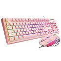LORERAN Gaming Keyboard and Mouse Combo Pink, Gaming Keyboard LED Colorful Lights Backlit Wired Pink Keyboard Kawaii and Cute Keyboard Adjustable