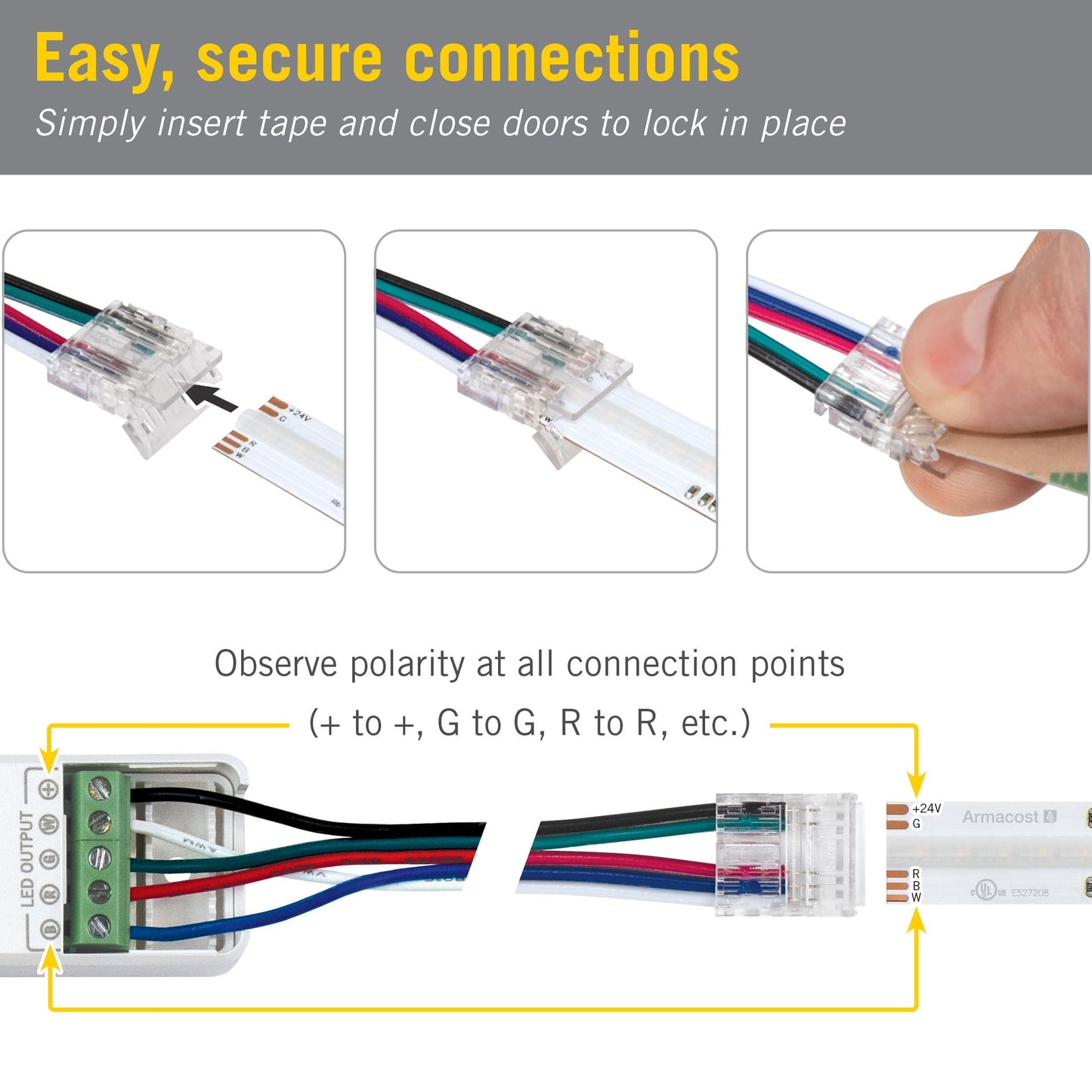 Armacost Lighting 5 Pin COB RGB+W 6" Tape to Tape LED Strip Light Connectors, 4 Pack 761620