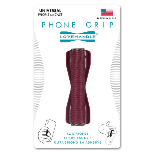 LOVEHANDLE Universal Phone Grip for Smartphones & Mini Tablets - Phone Holder for Hand - Wireless Charging Compatible - Made in the USA - Maroon