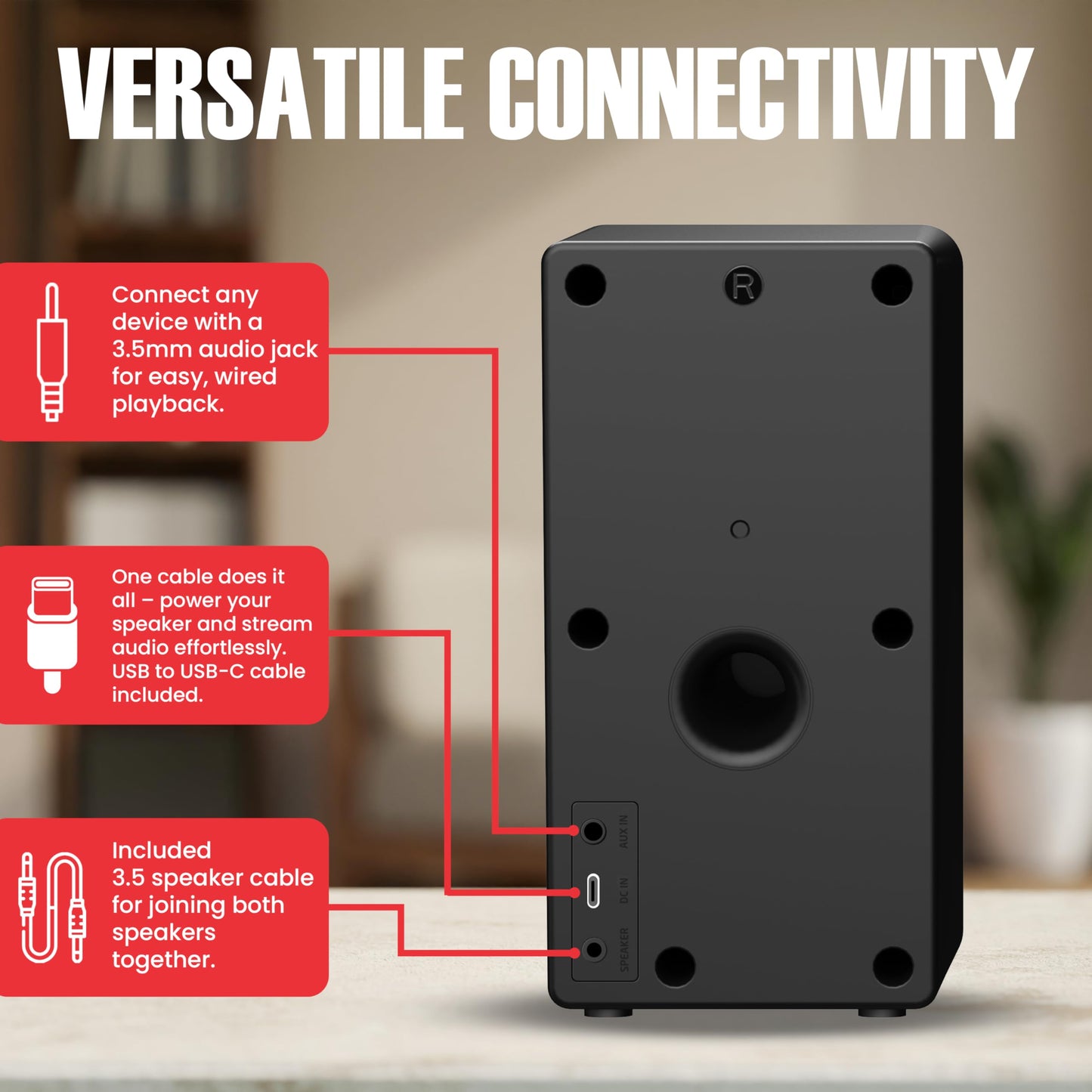 Audiosource Desktop PC Speakers with Bluetooth 5.3, USB-C Plug & Play, 2.0 Stereo Computer Speakers with Dual 2" Drivers, AUX Input, LED Indicator