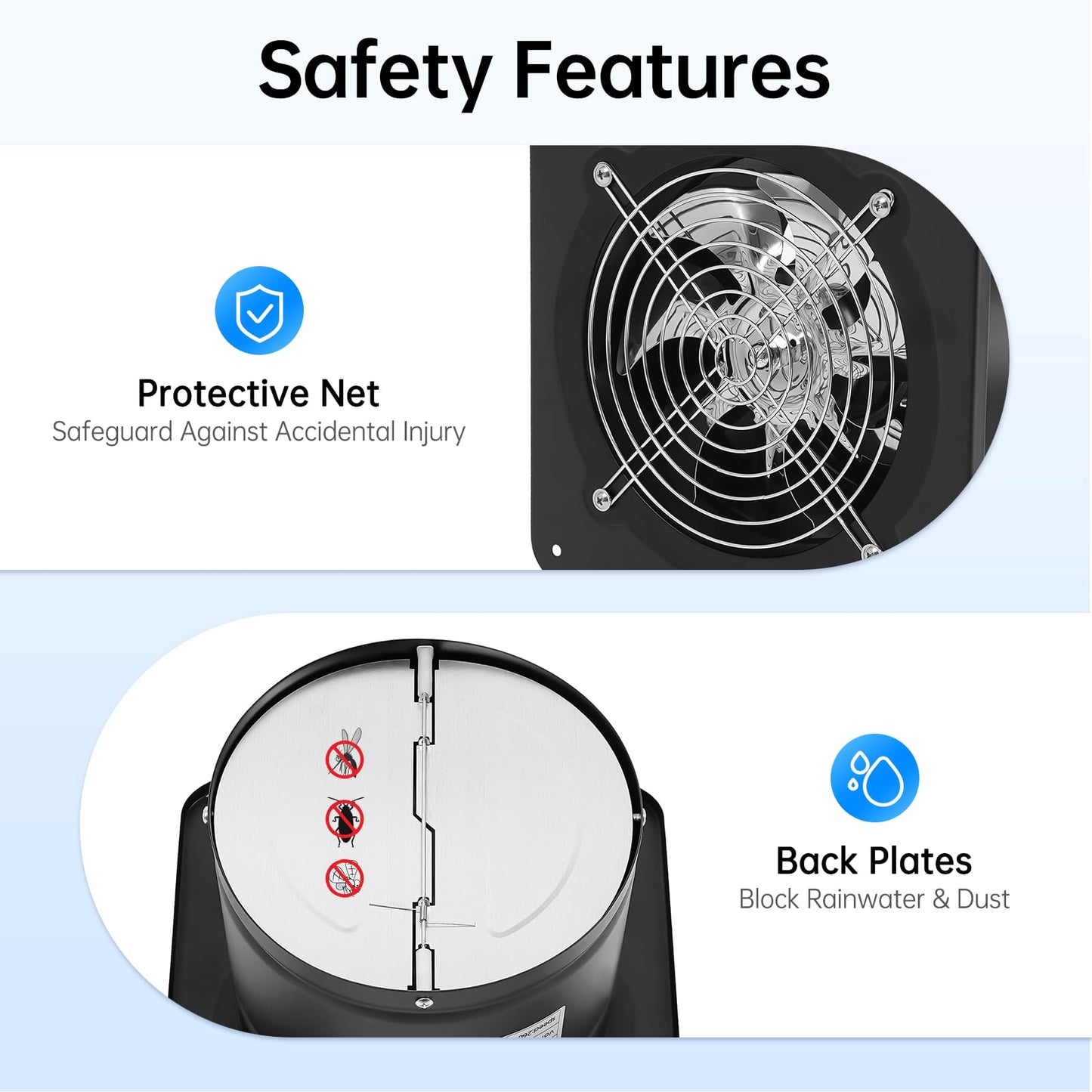 GDIFLS 7 Inch Exhaust Fan - 110V Wall Mount Vent Fan with High-Speed Copper Motor for Kitchen, Bathroom, Attic & Garage - Black Ventilation Fan