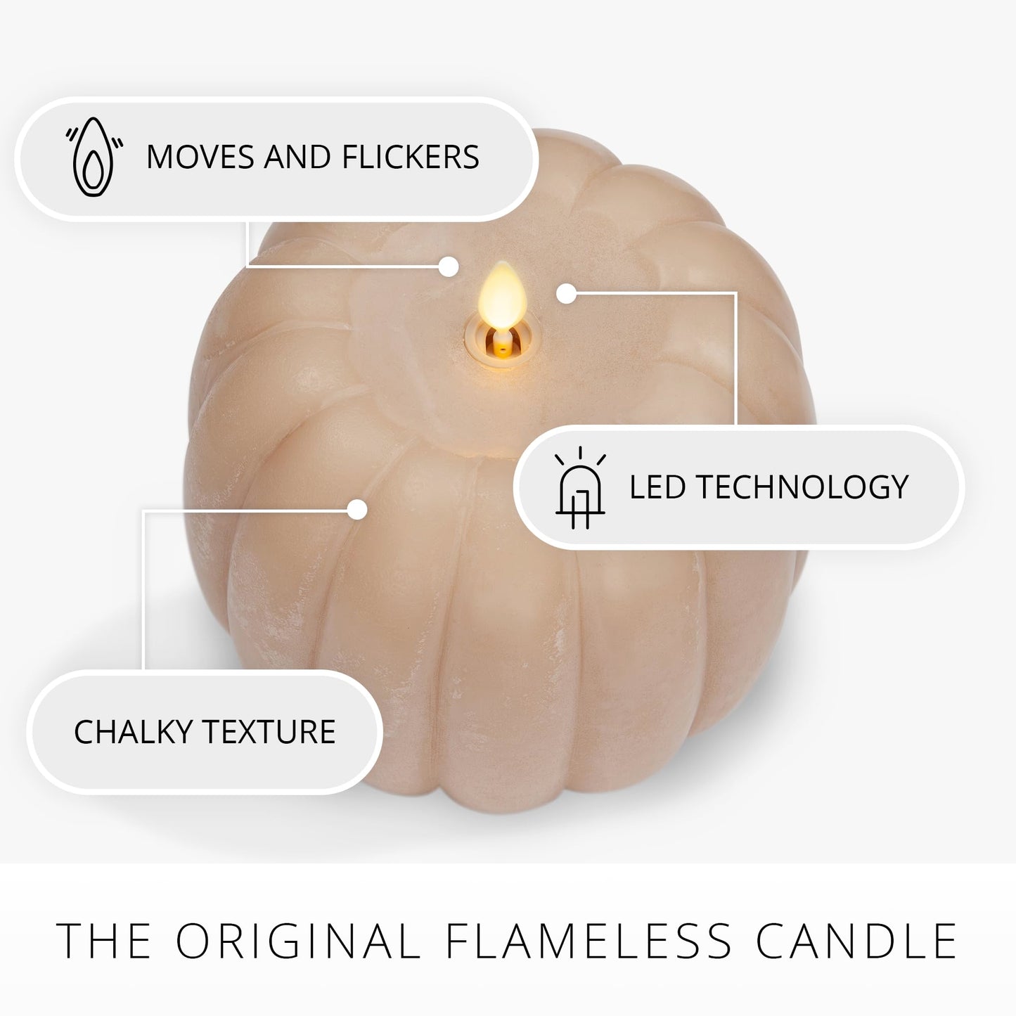 Luminara Tall Pumpkin Figural Flameless Flickering Moving Flame LED Candle (5.7" x 5.5"), Chalky Finish Real Unscented Wax, Time Function (Irish