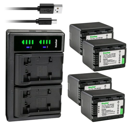 Kastar 4-Pack VW-VBK360 Battery and LTD2 USB Charger Replacement for Panasonic SDR-T70, SDR-T70K, SDR-T70P, SDR-T71, SDR-T71K, SDR-T76, SDR-T76K