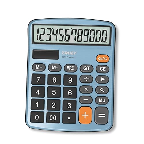 TRULY 12-Digit Desktop Calculator with Large Display, Big Buttons, Dual Power (Solar + Battery), Metal Finish, Ideal for Office, Home, School - 837A