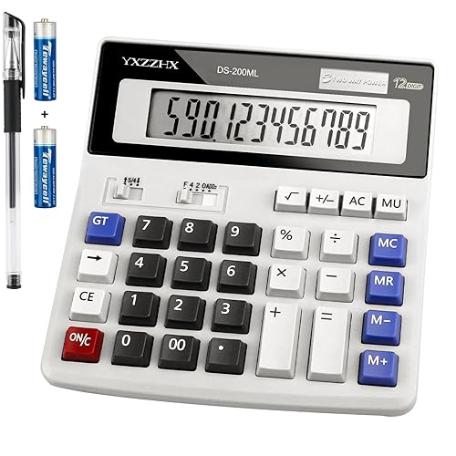 Desk Calculator 12 Digit Extra Large 4.3-Inch LCD Display, Two Way Power Battery and Solar Calculators Desktop, Big Buttons Easy to Press Used as