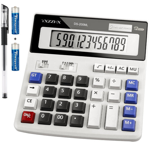 Desk Calculator 12 Digit Extra Large 4.3-Inch LCD Display, Two Way Power Battery and Solar Calculators Desktop, Big Buttons Easy to Press Used as