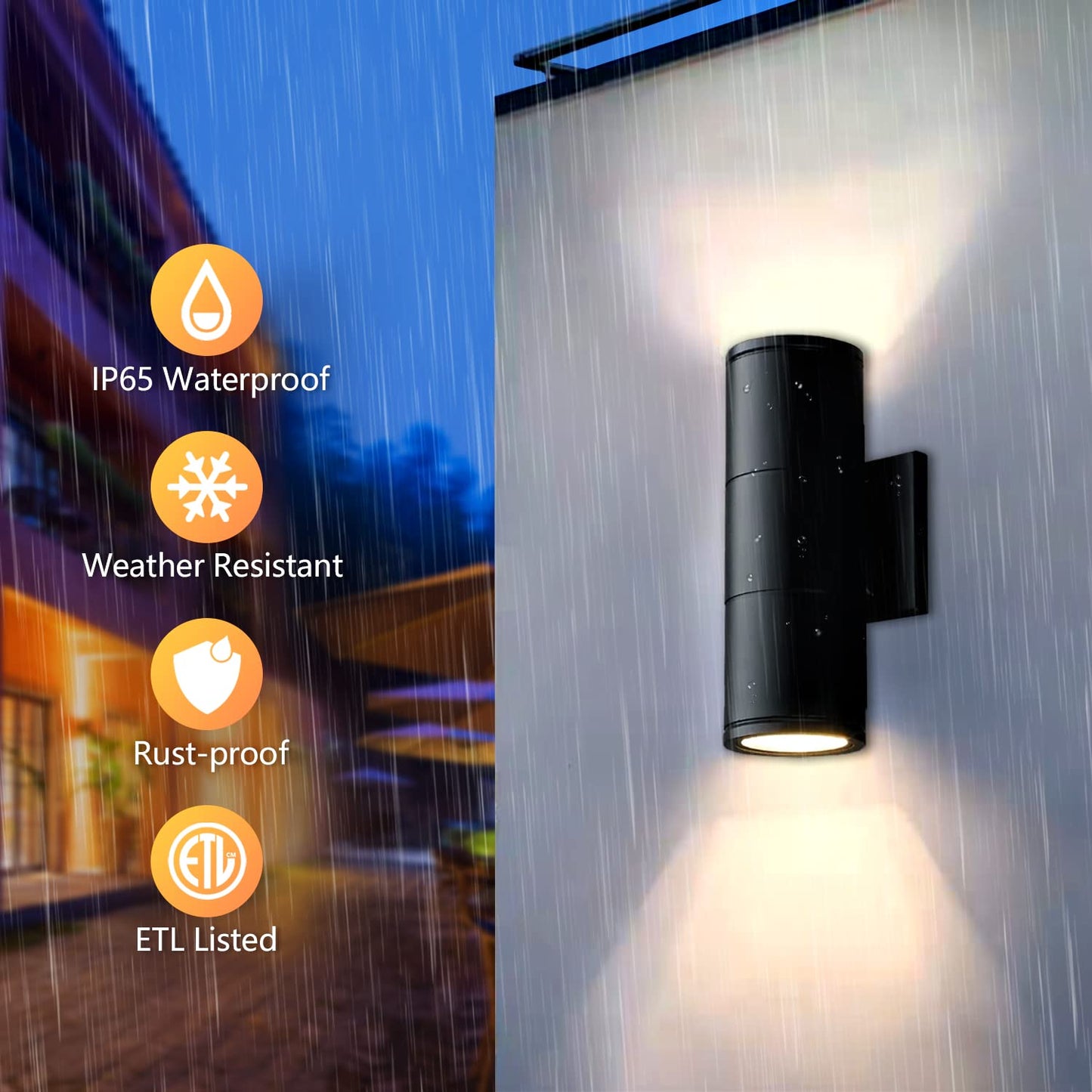 wowlite Modern Outdoor Wall Lights, Up and Down Lights Wall Mount Cylinder Sconce Matte Black, Waterproof Exterior Lights Fixture for Porch Patio