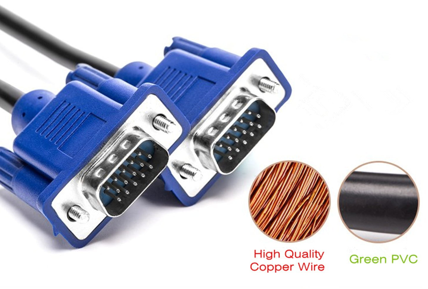5FT Gold-Plated DB15 VGA Male to Male Cable - Blue, 24AWG, Dual Ferrite Cores - Supports 1080p/UXGA for Monitors, Projectors & HD Displays