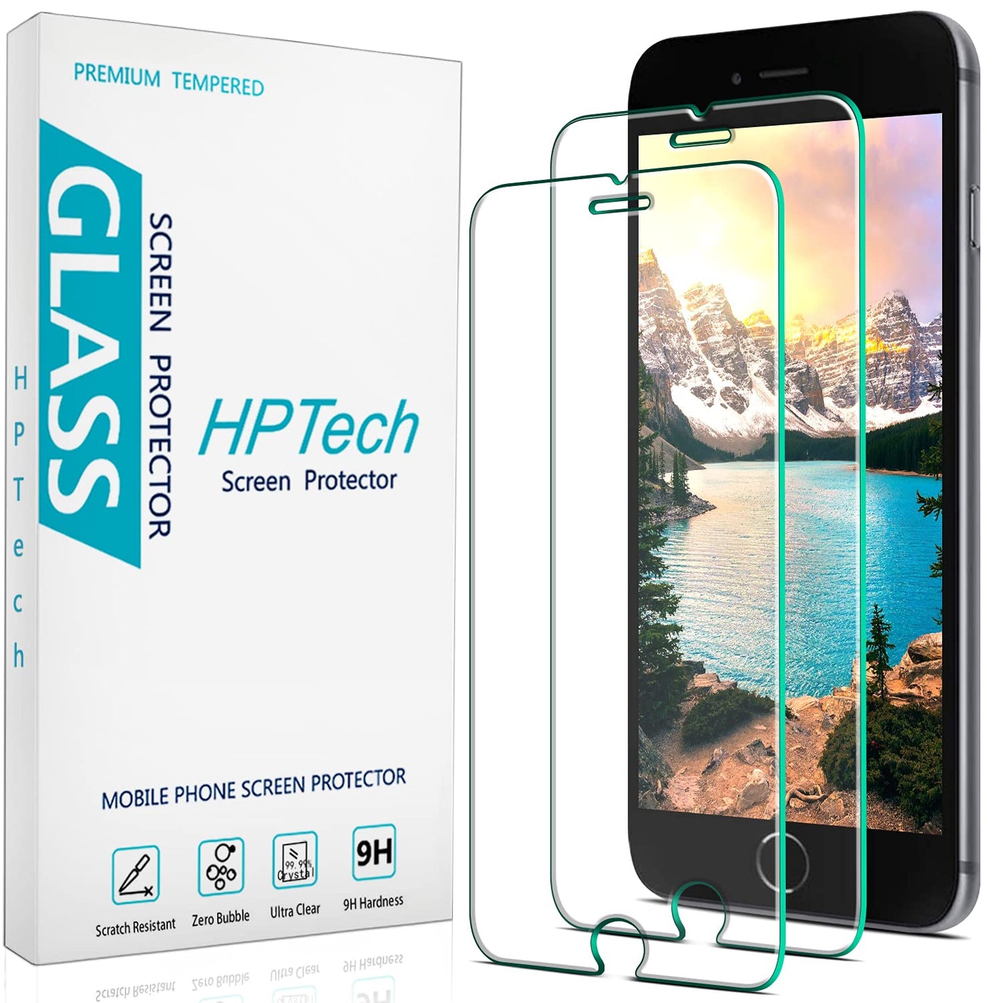 HPTech (2 Pack) Tempered Glass For iPhone SE 2020, iPhone 8, iPhone 7, iPhone 6S, iPhone 6 4.7-Inch Screen Protector, Case Friendly, Easy to Install
