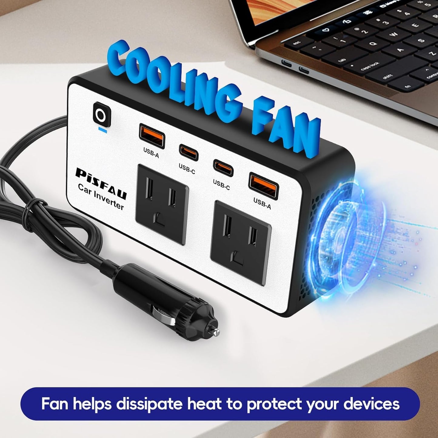 300W Car Power Inverter 12V to 110V?PiSFAU DC to AC Car Plug in Adapter Outlet with Multi USB[24W USB-C] /USB-Fast Charger(24W) Car Inverter?Car