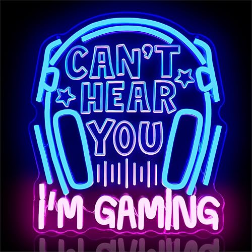 Cheunyar Gaming Headset Neon Sign, Acrylic Video Game Headphones Led Light Sign, Dimmable, Wall Mount, Decorative use, 0.66 pounds, Battery Powered