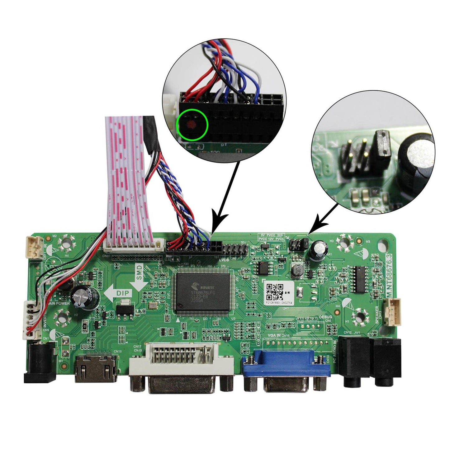 VSDISPLAY VGA DVI LVDs Controller Board 40Pin for 15.6" 1366x768 LP156WH2 LP156WH3 LP156WH4 TL B156XW02 N156B6-L0b LCD Screen