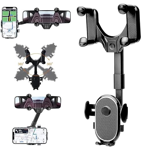 Rearview Mirror Phone Holder for Car Phone Holder Mount 360° Rotatable and Retractable ar Mount Cell Phone Holder Hand Free Cell Phone Holder for All