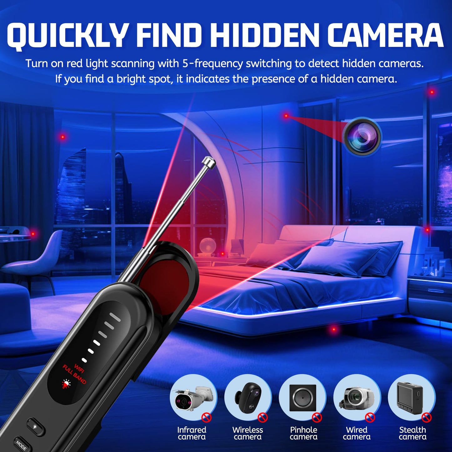 EVESKY Hidden Camera Detector Spy Camera Finder,Bed Bug Hidden Camera Detectors for Hotels,RF Detectors for Travel,GPS Tracking/Tracker Device