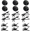 AUGSUN 18Pcs Lapel Microphone Clips Replacement Kit, 6Pcs Lavalier Mic Clips Metal Tie Clips Lavalier Microphone Clips, 6Pcs Windscreen Foam Cover and