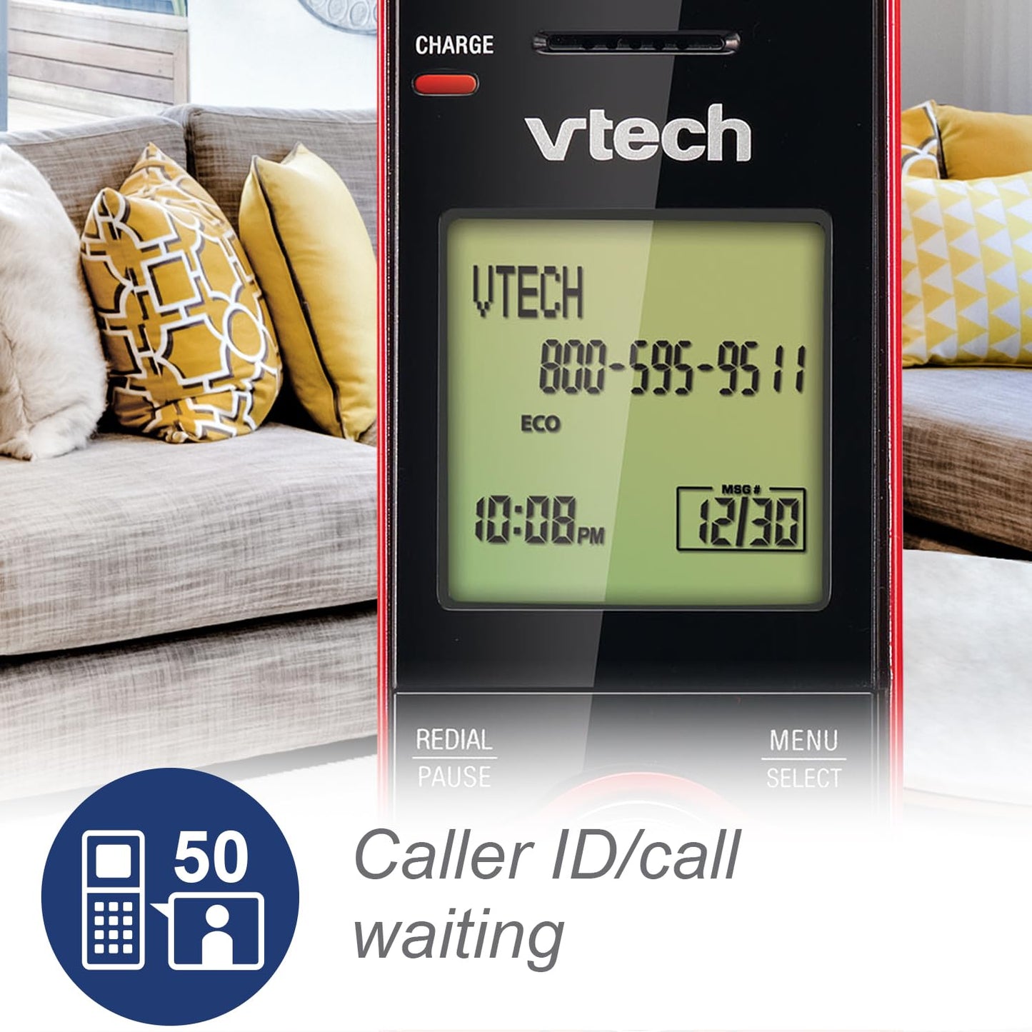 VTech CS6919-16 DECT 6.0 Cordless Phone, Red - Caller ID/Call Waiting (Stores 30 Calls), Backlit Keypad & Display, Full Duplex Handset Speakerphone