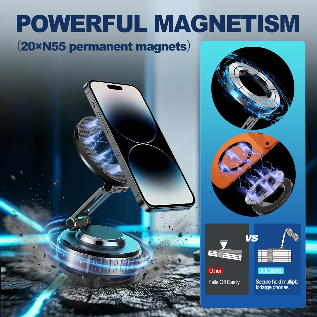 JOUJBAIL 2026 Upgraded Car Phone Holder for Magsafe [108LBS Ultra Suction] 360° Adjustable Vacuum Magnetic Phone Holder, Foldable Cell Phone Mount
