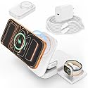 [Apple MFi Certified]Magnetic Charger 3 in 1 Charging Station,25W Wireless Foldable Mag-Safe Charger 6FT USB-C Cable Wireless iPhone Charging Station
