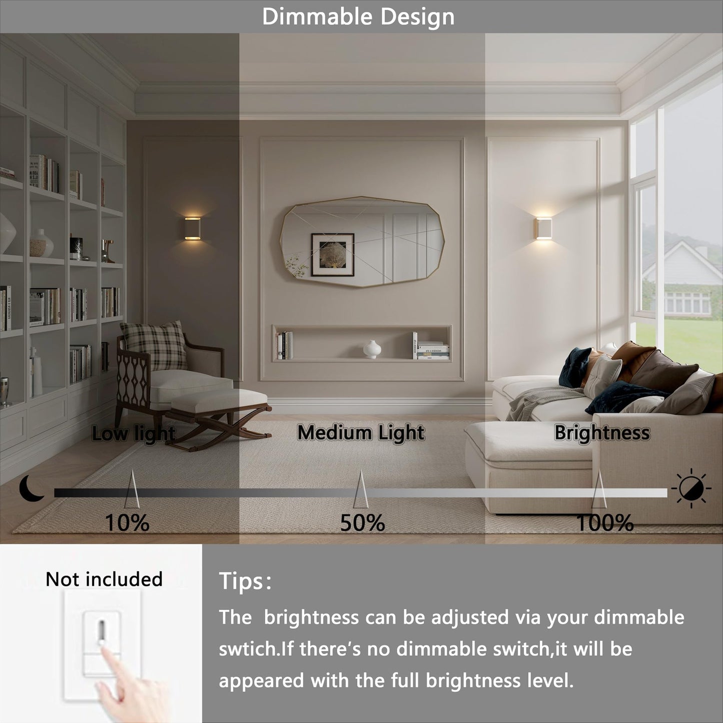 ilucezzo Aluminum Wall Sconces 15.5W LED Waterproof Wall Lights, IP65 Outdoor Porch Lamp Up and Down Dimmable Modern Wall Lamps for Bedroom Living