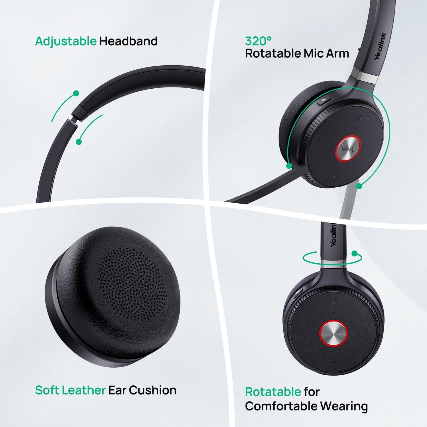 Yealink Replacement Leather Ear Cushion (1PCS) for WH62 WH66 DECT Wireless Headset, UH36 Wired Headset?YHS36 Telephone Headset Soft Memory Foam Ear