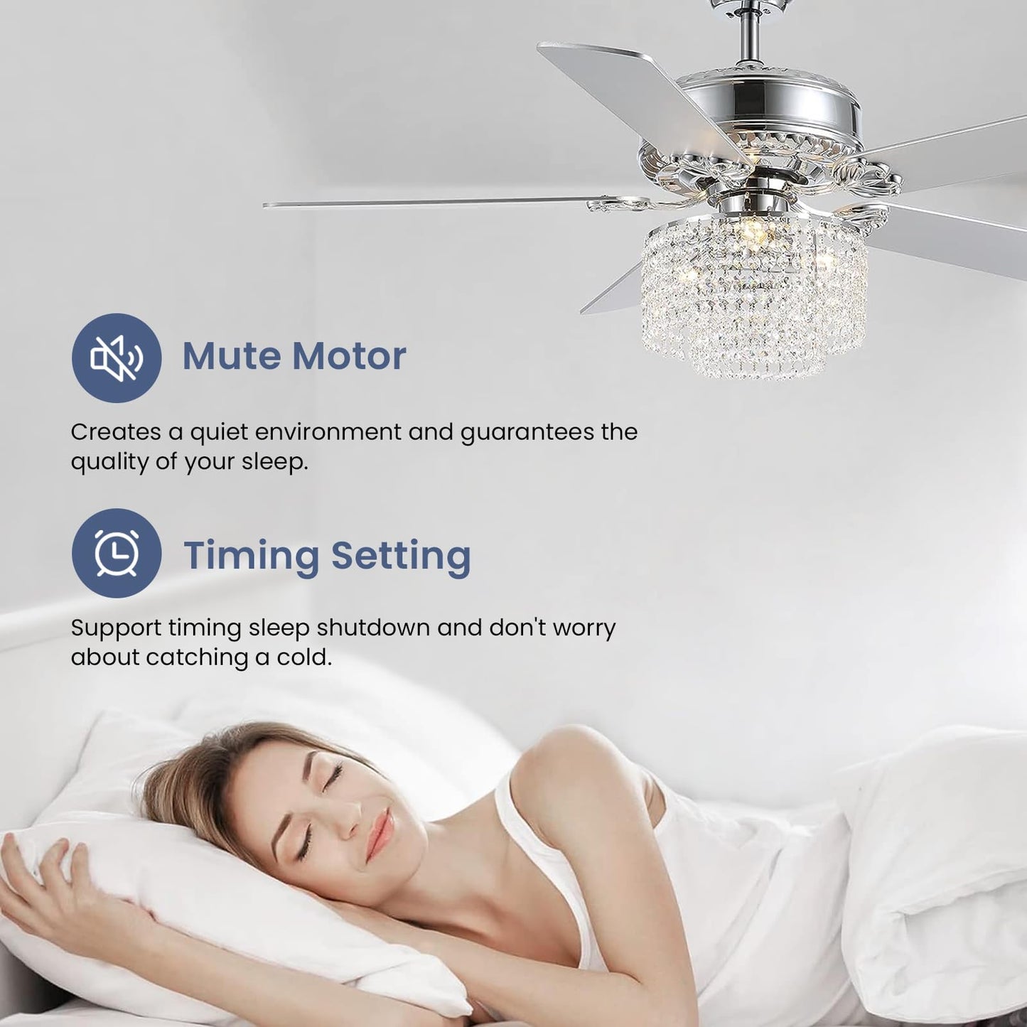 CROSSIO 52 Inch Crystal Ceiling Fan with Light and Remote Control