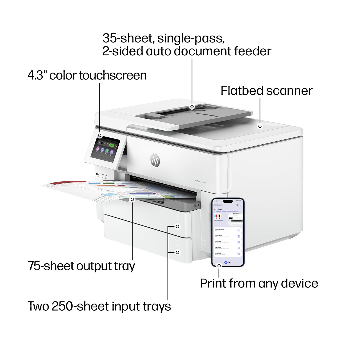 HP OfficeJet Pro 9730e Wide Format Wireless All-in-One Color Inkjet Printer, Print, scan, Copy, ADF, Duplex Printing Best-for-Office, 3 Month Instant