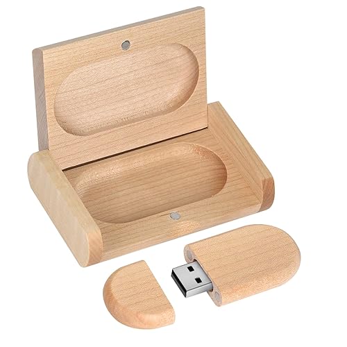 Novelty Wooden USB 2.0 Flash Drive 64GB Data Storage Memory Stick USB Stick Ellipse Pendrive with Wooden Box