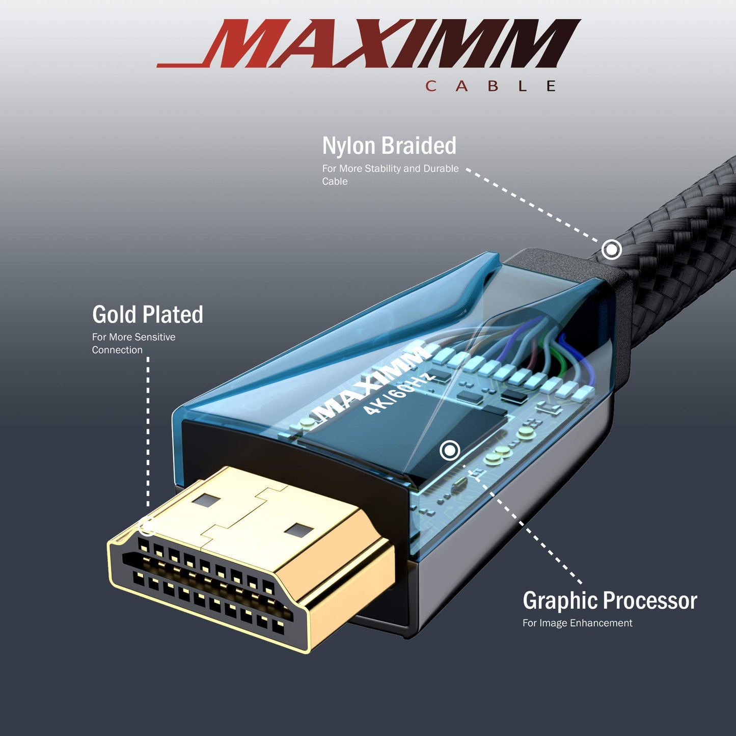 Maximm HDMI Cable 4K Ultra HD 25 Foot Nylon Braided HDMI 2.0 Cable, High Speed 18Gbps 4K60Hz HDR, 3D, 2160p, 1080p, HDCP 2.2, ARC, HDMI Cables