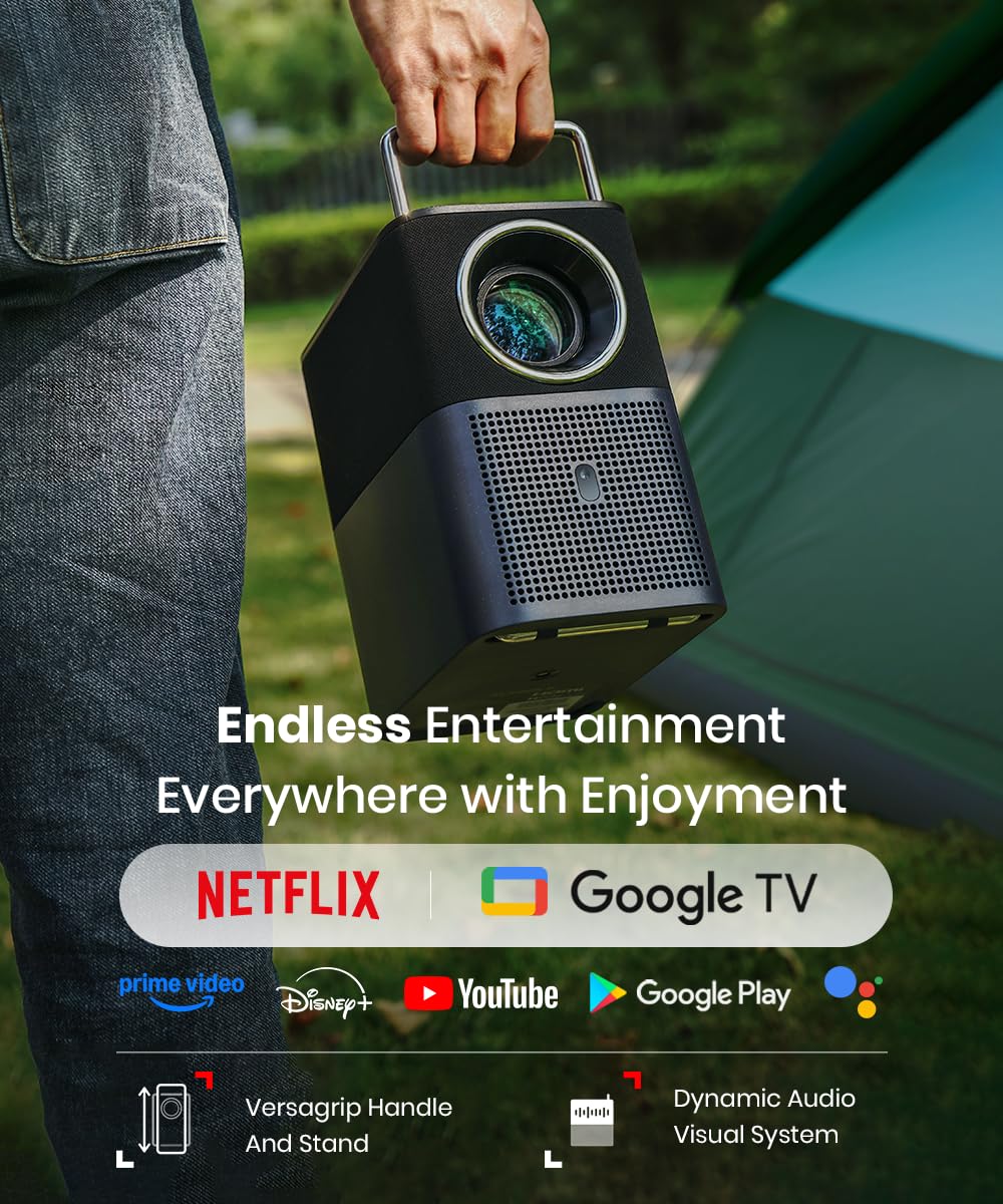 TCL A1 GTV Projector with Official Netflix Licensed, 1080P Portable Outdoor Movie Projector, 360 ISO Lumens, 4K Supported Bluetooth WiFi Projector
