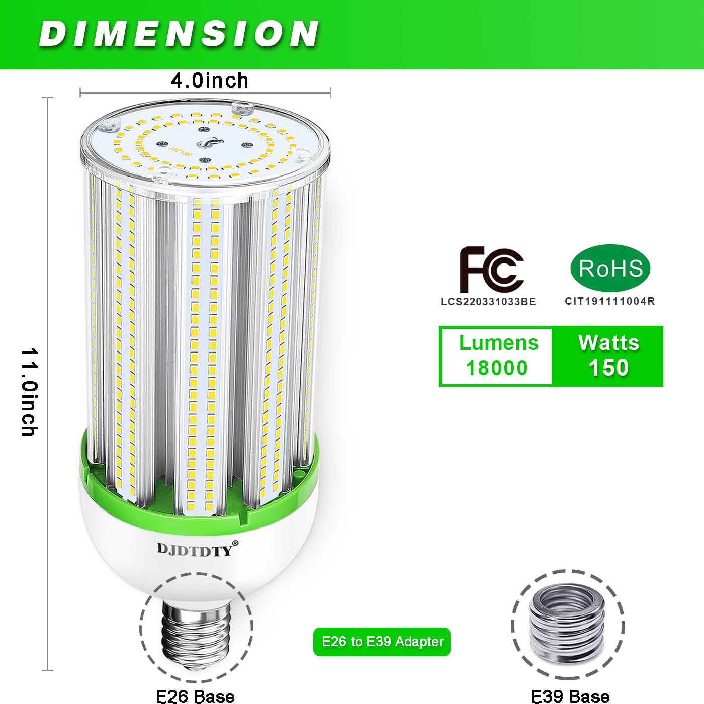 1200W Equivalent LED Corn Light Bulb 18000 Lumen 5000K 150W Large Area Cool Daylight White E26/E27 Medium Base for Outdoor Indoor Garage Warehouse