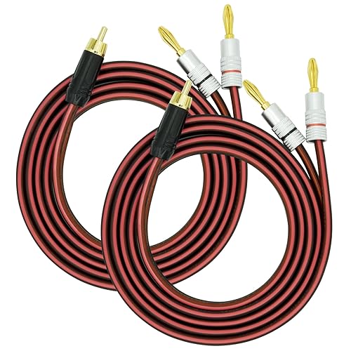 Yuchenfeng 2Pack RCA to Banana Plug Speaker Cable 14AWG 4N OFC Gold-Plated - Double Shielded Audio Cable for Amplifier, Subwoofer, Home Theater 16.4FT