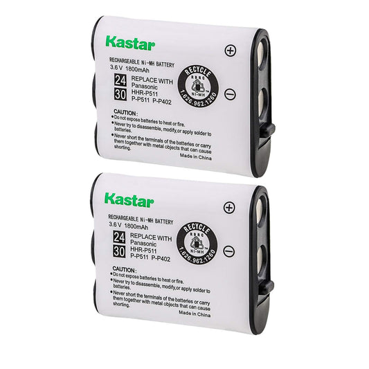 Kastar HHR-P511 / HHR-P402 Battery (2-Pack), Type 24/30 NI-MH Rechargeable Cordless Telephone Battery 3.6V 1800mAh, Replacement for Panasonic