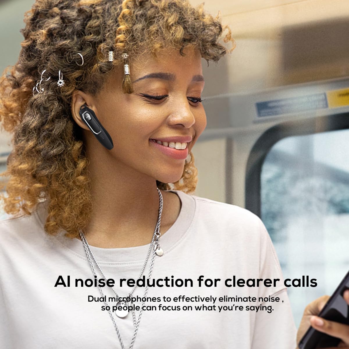Bluetooth Headset V5.4, Bluetooth Earpiece with Micros, Noise Cancelling Hands Free Headset for Cell Phone with 36H Talking Time/Mute Function, Single