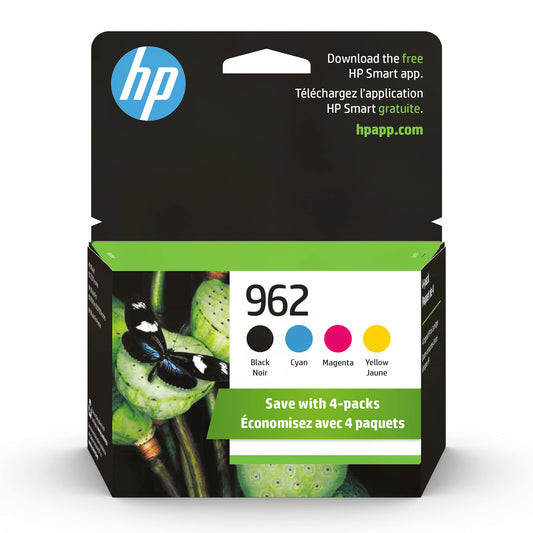 HP 962 Black, Cyan, Magenta, Yellow Ink Cartridges (4-Pack) | Works OfficeJet 9010 Series, OfficeJet Pro 9010, 9020 Series | Eligible for Instant Ink