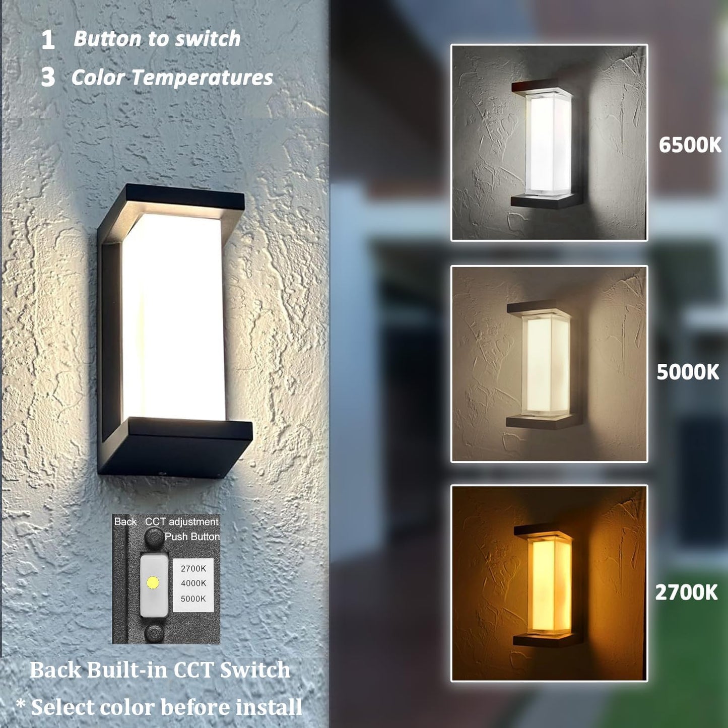 rosykite Outdoor Wall Sconce Lights Exterior Lighting fixtures LED,1500LM 3000K 4000K 5000K Adjustable Wall Mount Porch Lights,Outdoor Sconce Lamp