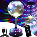 Remote Control 6 Inch Rotating Mirrors Disco Ball Light with 5RPM-9RPM Adjustable Rotary Motor 24 RGB LED Mood Lights Great for Home Party Dance