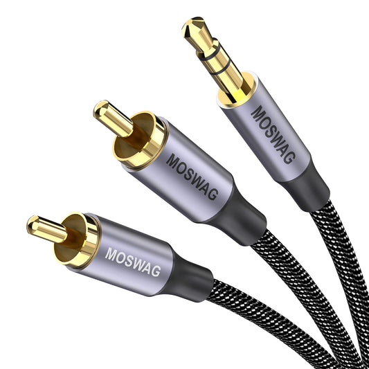MOSWAG 1/8 to 2RCA Male Cable Audio Adapter 6.6ft/2M RCA Auxiliary Hi-Fi Sound Shielded Stereo Flexible RCA Y Splitter Cable Cord Metal Shell
